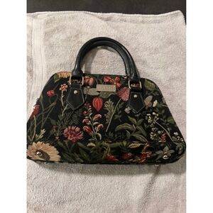 Signare Womens Handbag Woven Tapestry Floral Black OS